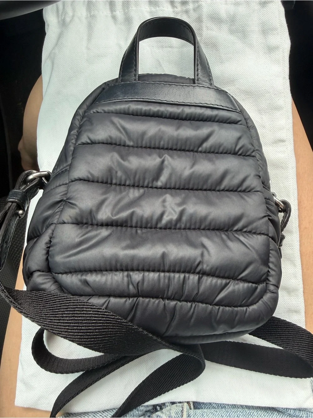 Moncler Black Quilted Mini Backpack with Logo Patch